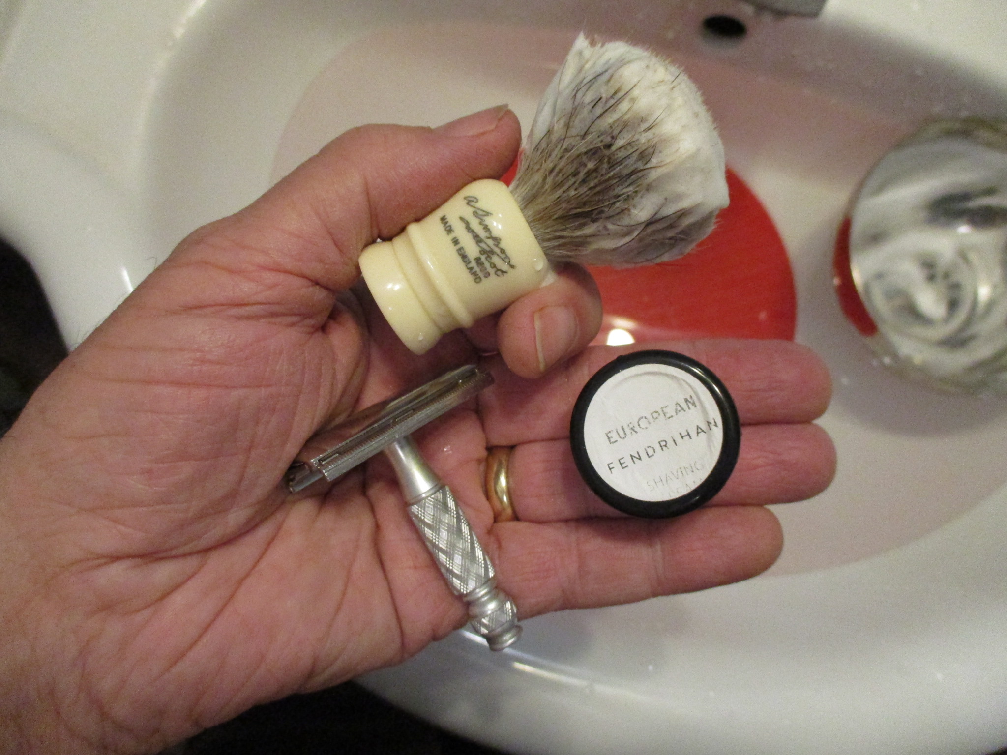 Tavel Tch, Wee Scot, and sample jar of Fendrihan's &quot;European&quot; shaving soap